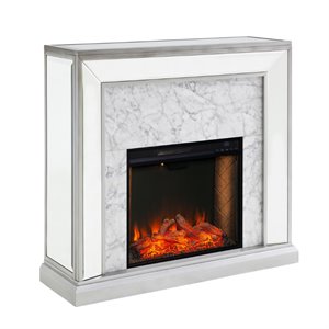 sei furniture trandling mirrored faux marble electric fireplace