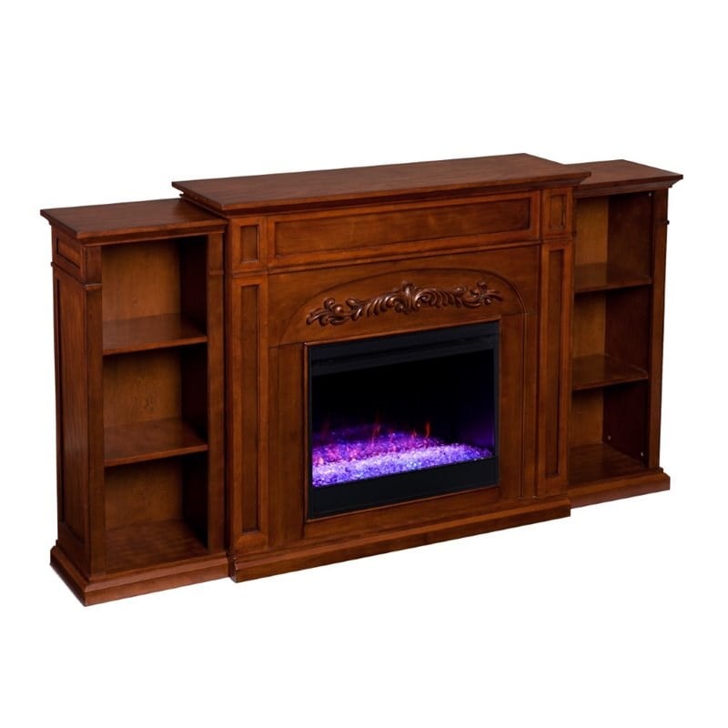 SEI Furniture Chantilly Color Changing Electric Fireplace in Brown