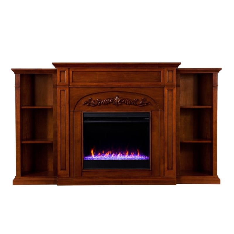 SEI Furniture Chantilly Color Changing Electric Fireplace in Brown