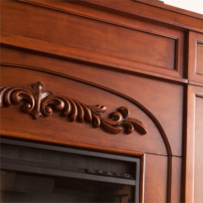 SEI Furniture Chantilly Color Changing Electric Fireplace in Brown