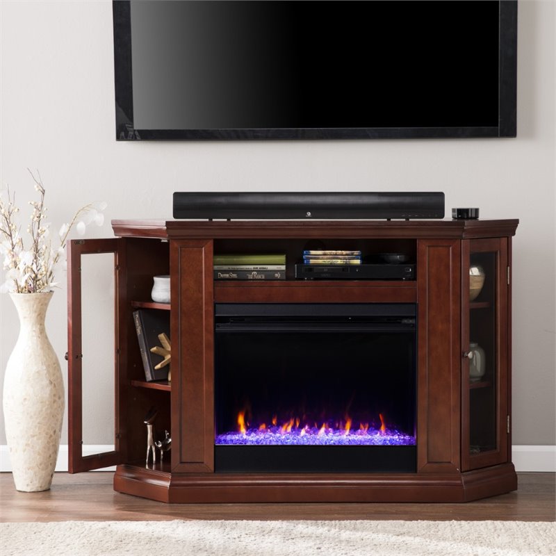 SEI Furniture Claremont Color Changing Electric Fireplace in Cherry