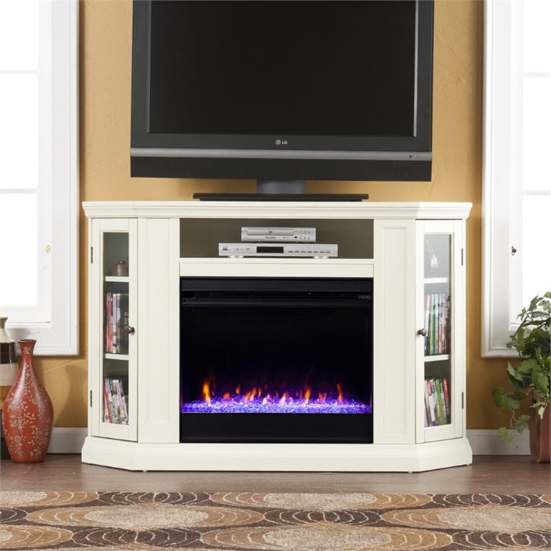 SEI Furniture Claremont Color Changing Electric Fireplace in Ivory