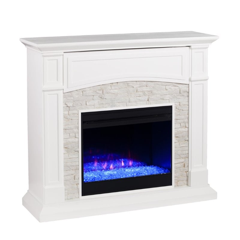 SEI Furniture Seneca Color Changing Electric Fireplace in White