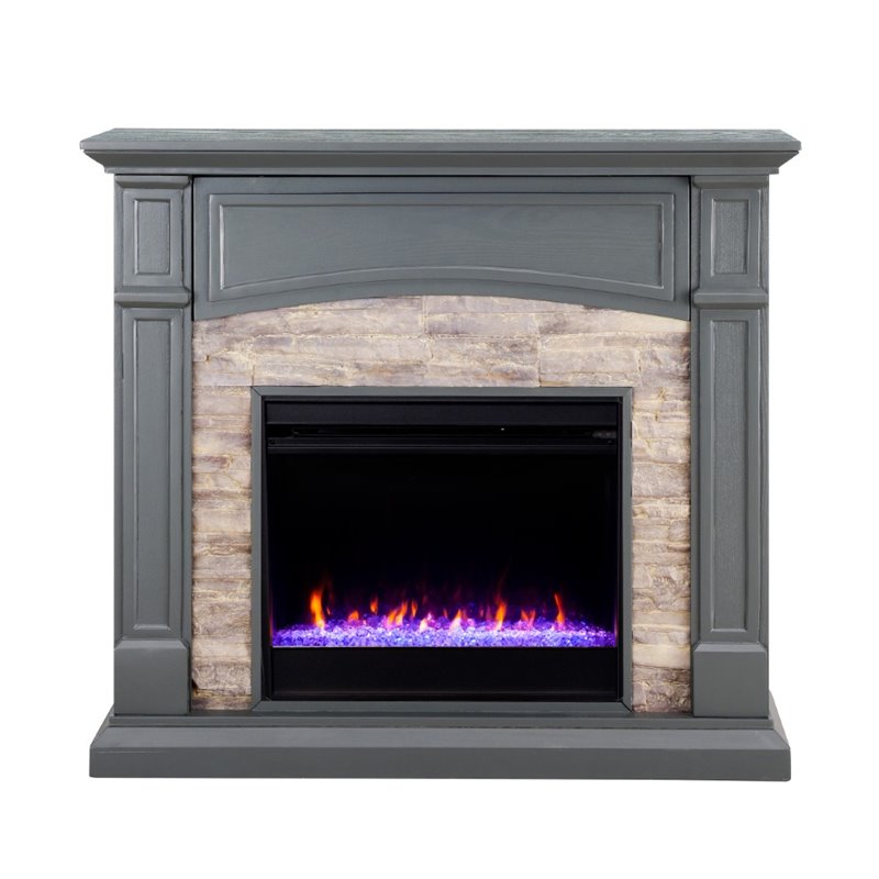 SEI Furniture Seneca Color Changing Electric Fireplace in Gray