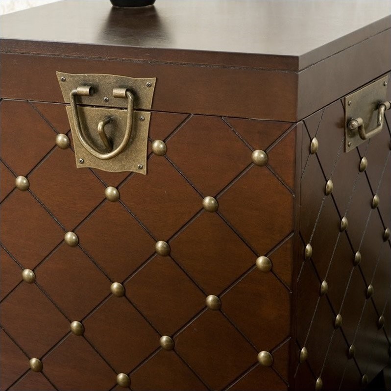 nailhead cocktail table trunk espresso