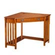 SEI Furniture Wood Corner Computer Desk in Mission Oak with Gun Metal Handles