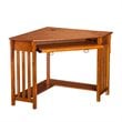 SEI Furniture Wood Corner Computer Desk in Mission Oak with Gun Metal Handles