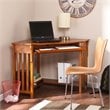SEI Furniture Wood Corner Computer Desk in Mission Oak with Gun Metal Handles