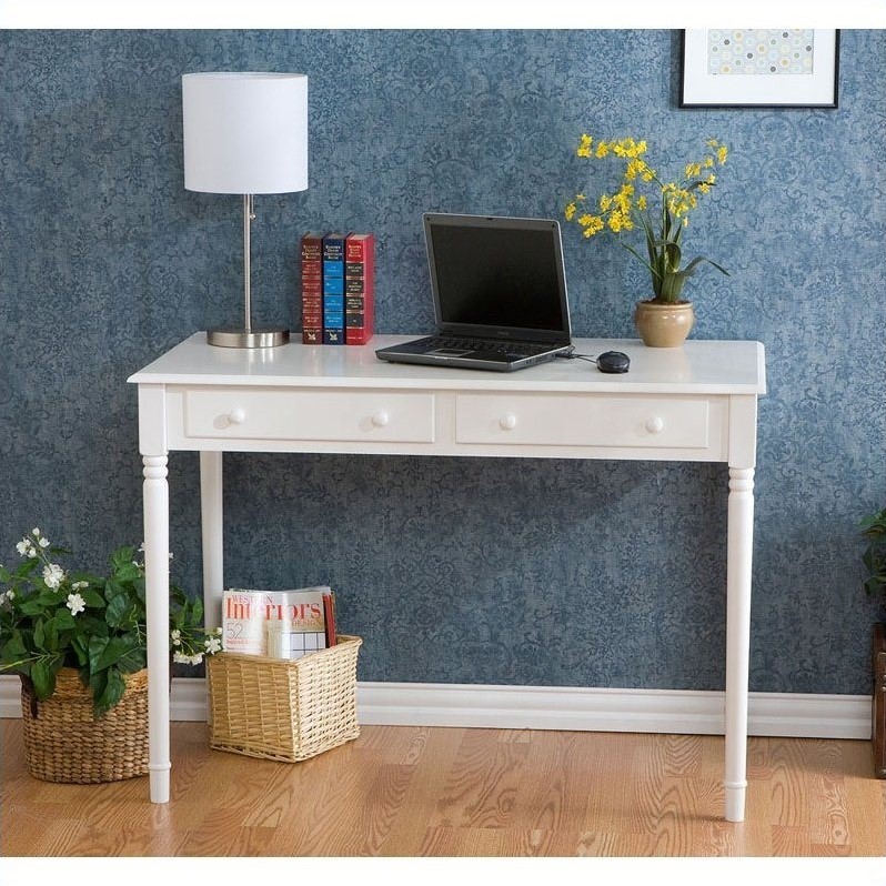 SEI Furniture Wood Writing Computer Desk in Crisp White