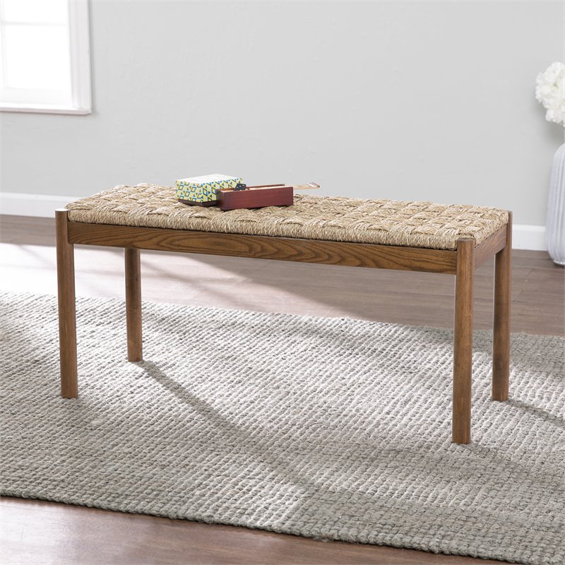 SEI Furniture Scalby Rattan Seagrass Bench in Brown and Natural
