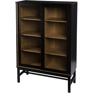 sei furniture hearzly wooden curio cabinet in black and natural