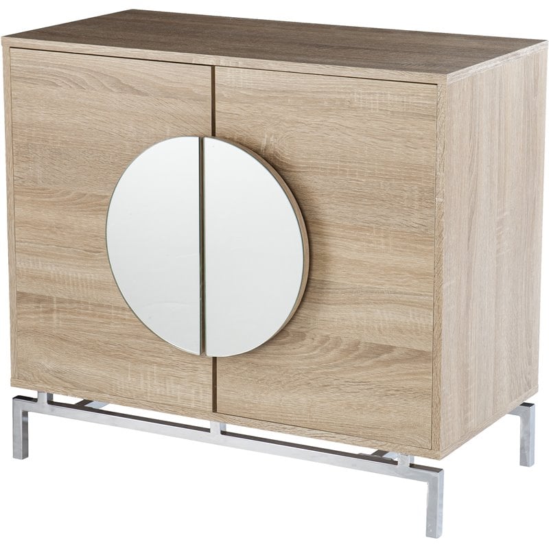 SEI Furniture Northdom Modern Mirror Panel Wooden Bar Cabinet in Natural