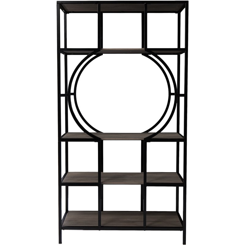 SEI Furniture Tyberton 5 Tier Metal Bookcase in Natural and Black