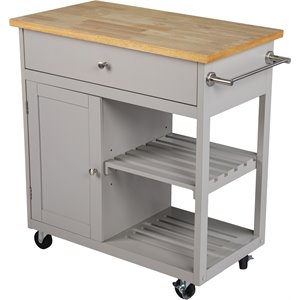 sei furniture pleydell wooden kitchen cart in cool gray and natural