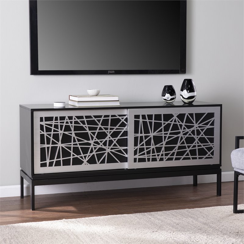 SEI Furniture Arminta Wooden and Metal TV Stand in Black and Silver