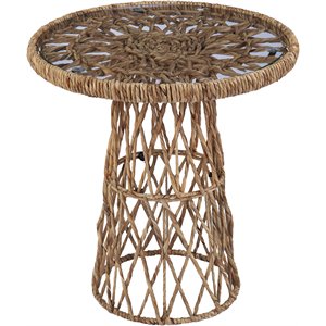 sei furniture nyborn round glass top rattan side table in natural