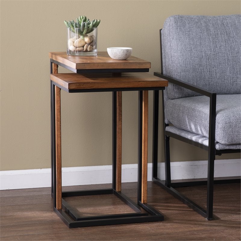 SEI Furniture Sabanti 2 Piece Nesting End Table Set in Brown and Black