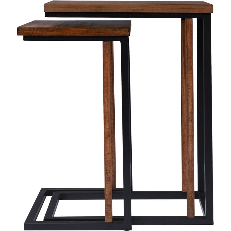 SEI Furniture Sabanti 2 Piece Nesting End Table Set in Brown and Black