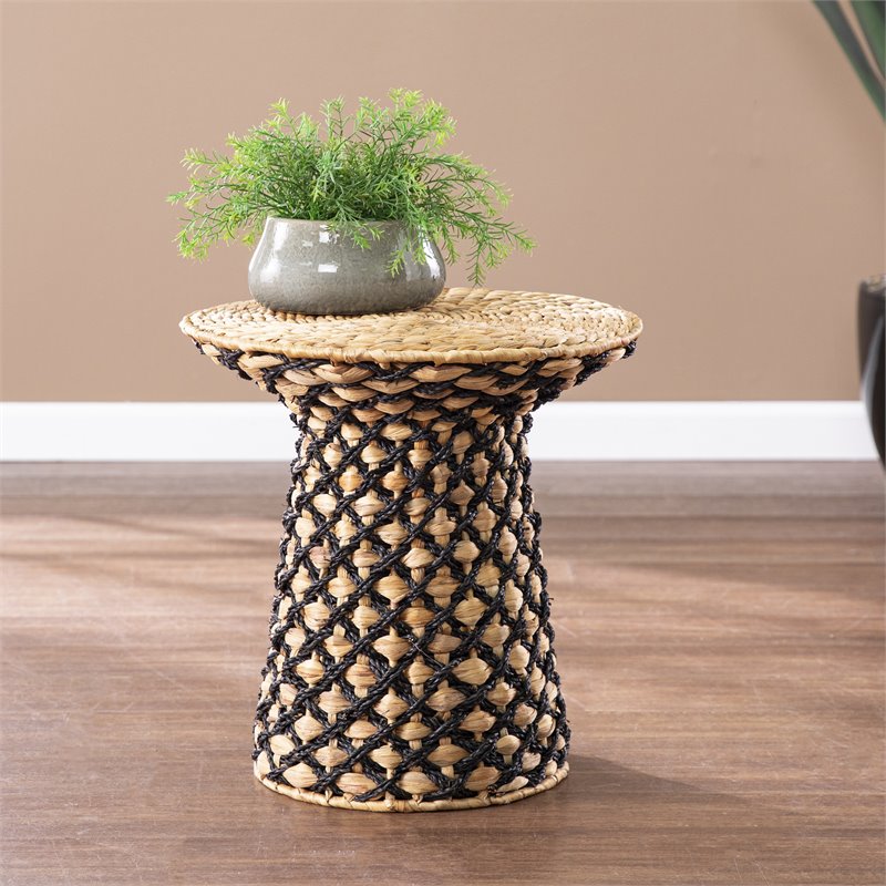 SEI Furniture Bogardy Round Rattan Woven Side Table in Natural and Black Cymax Business