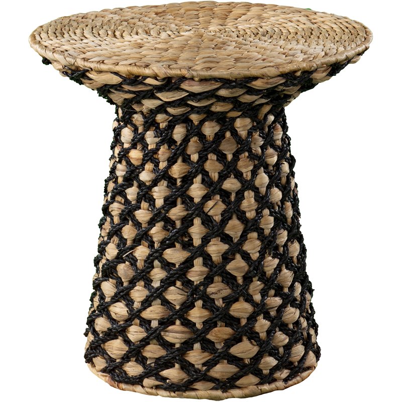SEI Furniture Bogardy Round Rattan Woven Side Table in Natural and Black