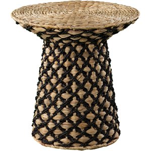 SEI Furniture Bogardy Round Rattan Woven Side Table in Natural and Black