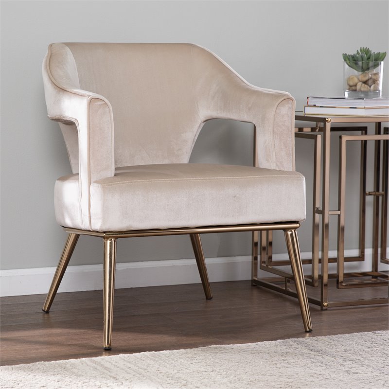 SEI Furniture Eldermain Velvet Upholstered Accent Arm Chair in Taupe