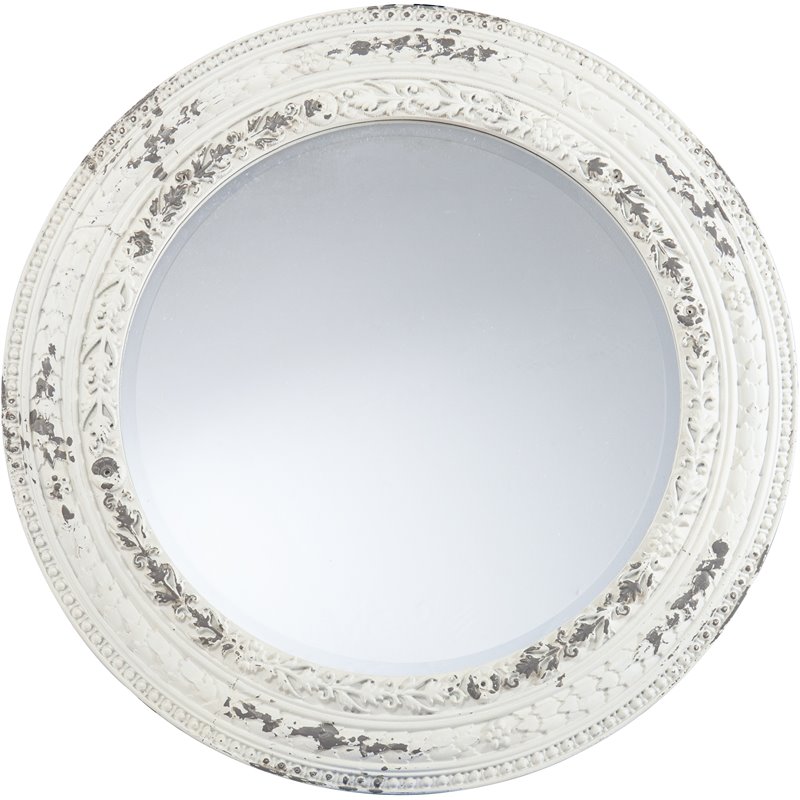 SEI Furniture Carvely 31.5" Round Decorative Mirror in White Washed