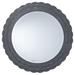 sei furniture dembley round coastal wood decorative mirror in gray