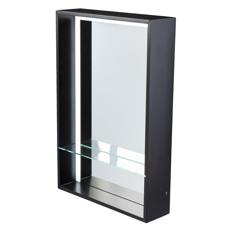 SEI Furniture Wervin Contemporary Wood Lighted Mirror with Shelf in Black