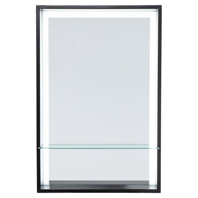 SEI Furniture Wervin Contemporary Wood Lighted Mirror with Shelf in Black