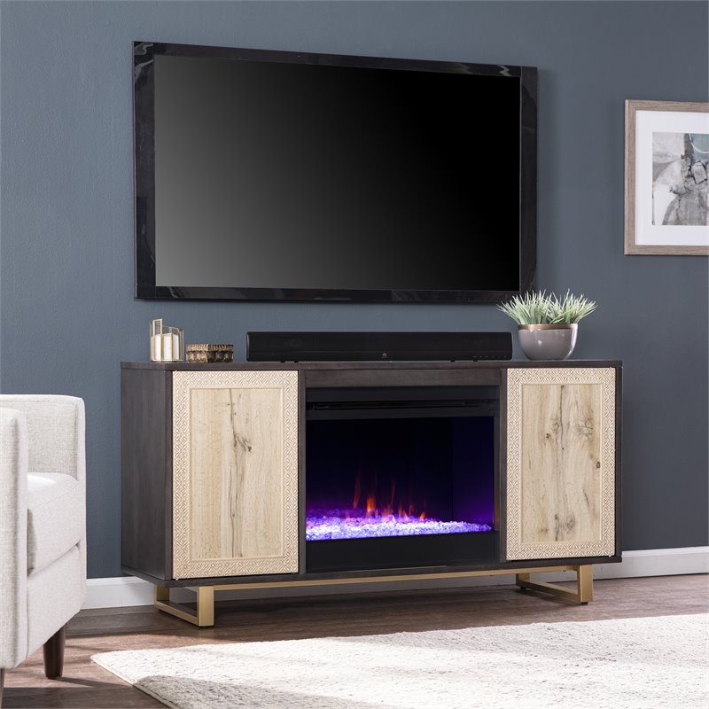 SEI Furniture Wilconia Wood Color Changing Fireplace in Brown