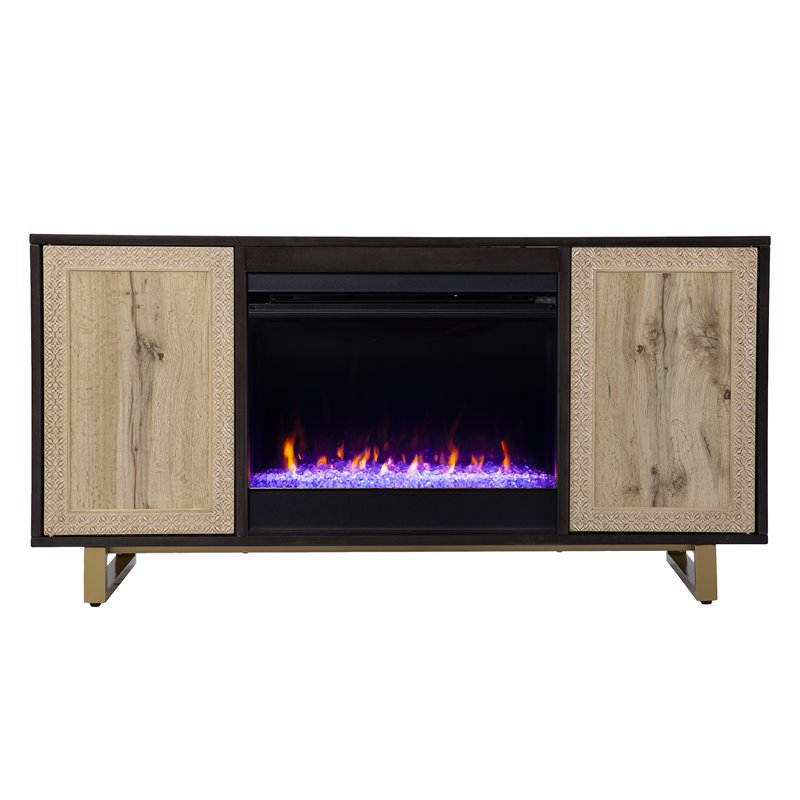 SEI Furniture Wilconia Wood Color Changing Fireplace in Brown