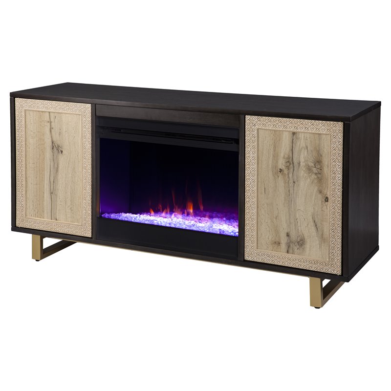 SEI Furniture Wilconia Wood Color Changing Fireplace in Brown