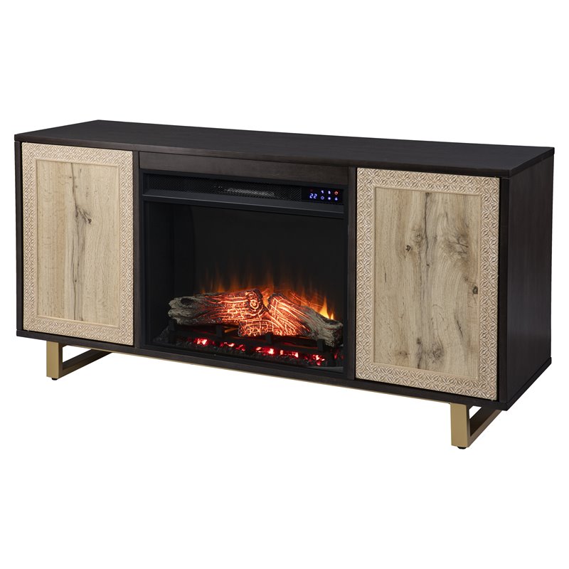 SEI Furniture Wilconia Wood Electric Media Fireplace in Brown
