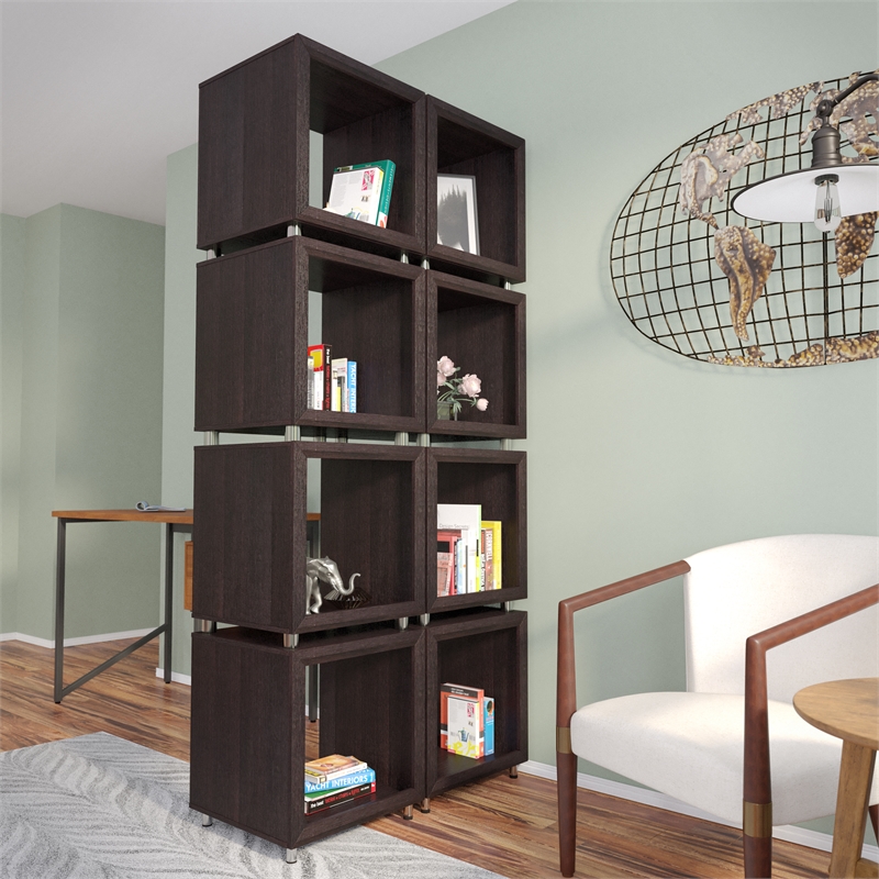 Southern Enterprises Portgren 4-tier Wood and Iron Bookshelf in Brown