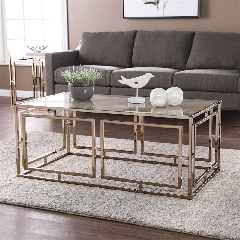 SEI Furniture Simondley Metal-Faux Marble Cocktail Table in Gold