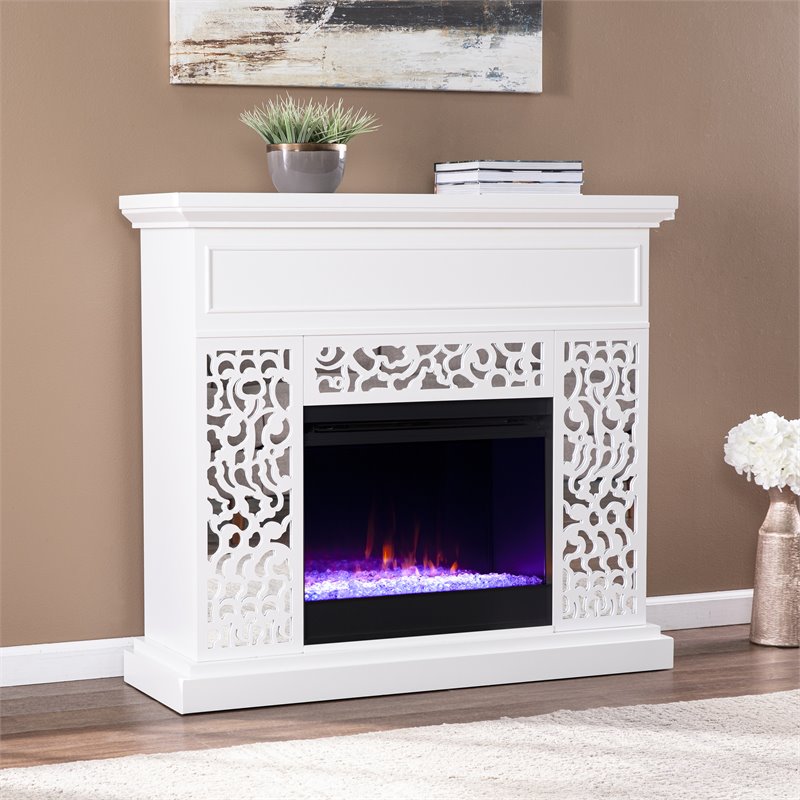 SEI Furniture Wansford Wood Color Changing Fireplace in White