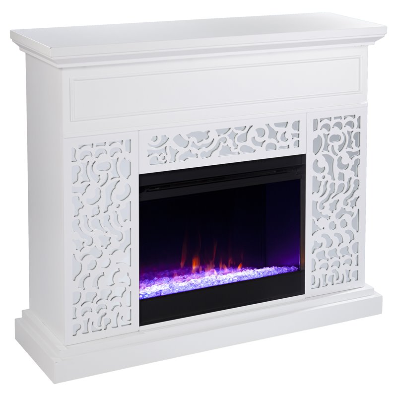 SEI Furniture Wansford Wood Color Changing Fireplace in White