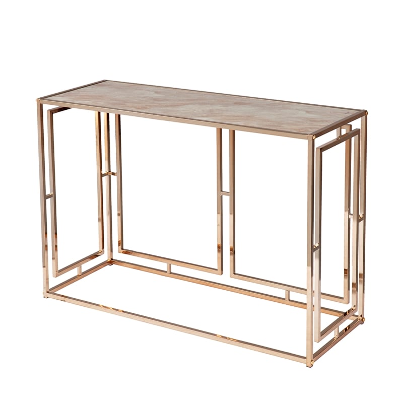 Southern Enterprises Simondley Metal-Faux Marble Console Table in Champagne