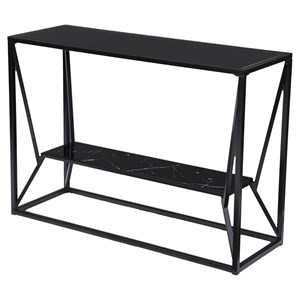 SEI Furniture Argall Metal Long Console Table with Glass Top in Black
