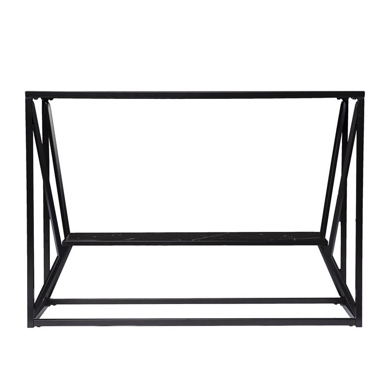 SEI Furniture Argall Metal Long Console Table with Glass Top in Black