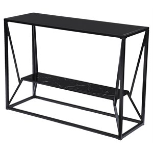 sei furniture argall metal long console table with glass top in black
