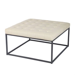 SEI Furniture Ciarin Bonded Leather Upholstered Cocktail Ottoman in White