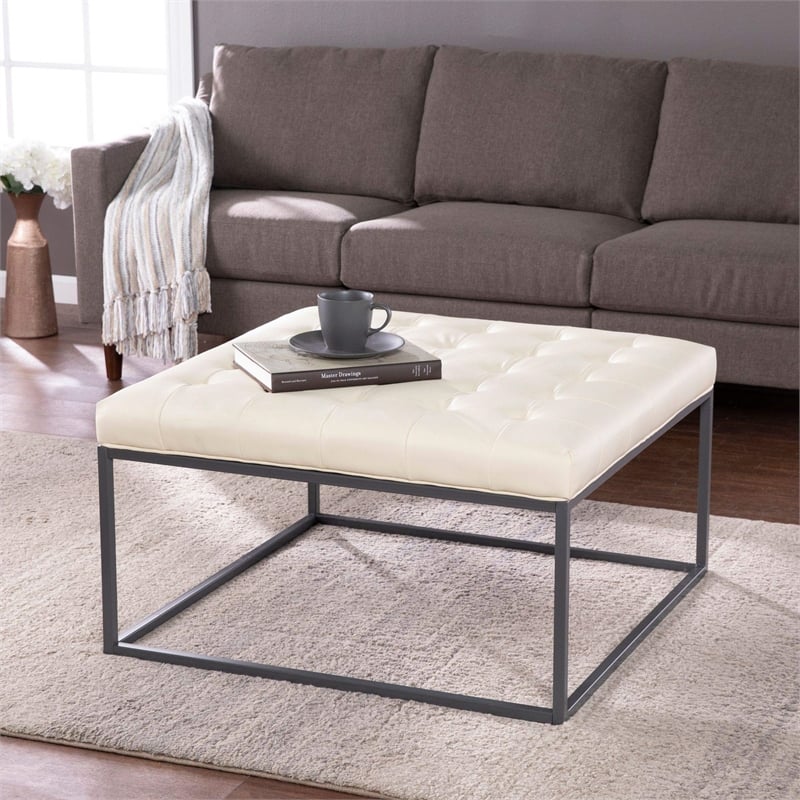 SEI Furniture Ciarin Bonded Leather Upholstered Cocktail Ottoman in White