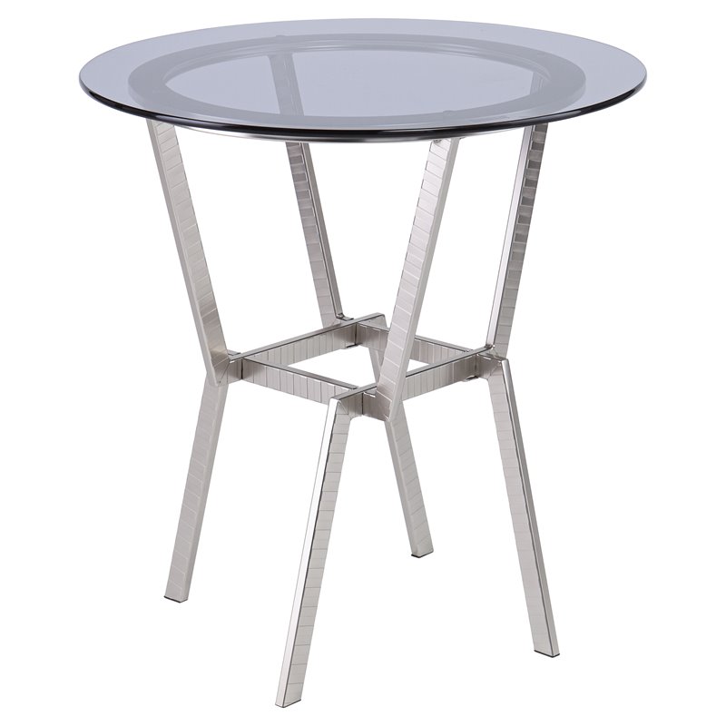 SEI Furniture Kirben Round Metal End Table with Glass Top in Gray