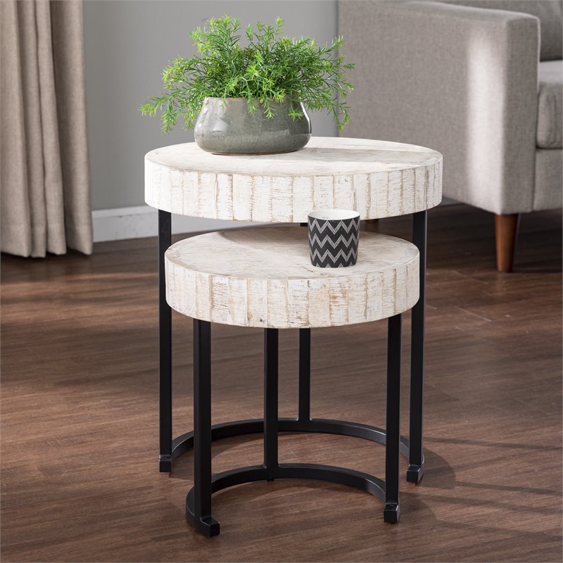 SEI Furniture Kennerly 2-piece Modern Wood Nesting Side Tables in White