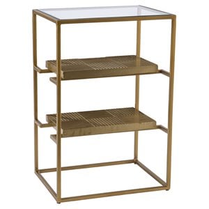 SEI Furniture Penketh Metal End Table with Glass Top in Brass