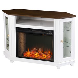 sei furniture dilvon wood smart fireplace with media storage in white