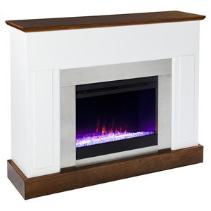 sei furniture eastrington wood color changing electric fireplace in white