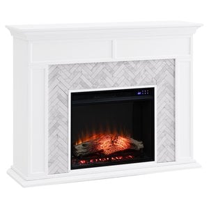 sei furniture torlington wood-marble tiled electric fireplace in white